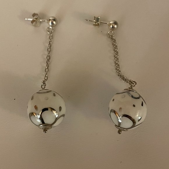 AC .925 Italy Jewelry - AC .925 Sterling Silver Chain and Ball Earrings